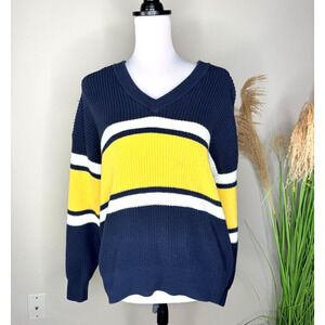 Aritzia TNA Women’s Small Cotton Blue Oversize Crewneck Pullover Sweater V Neck